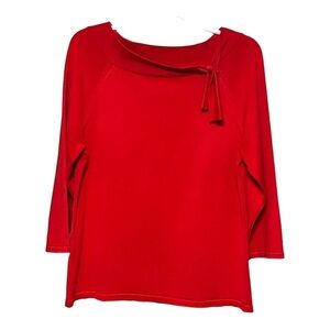 Pendleton Vintage Silk Blend Top Red Quarter Sleeve Tie Neck Knit Top Large